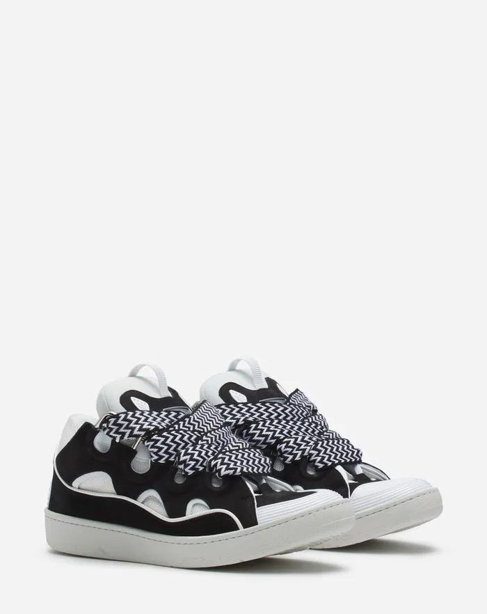 Men Lanvin Curb Leather Curb Sneakers Blackwhite