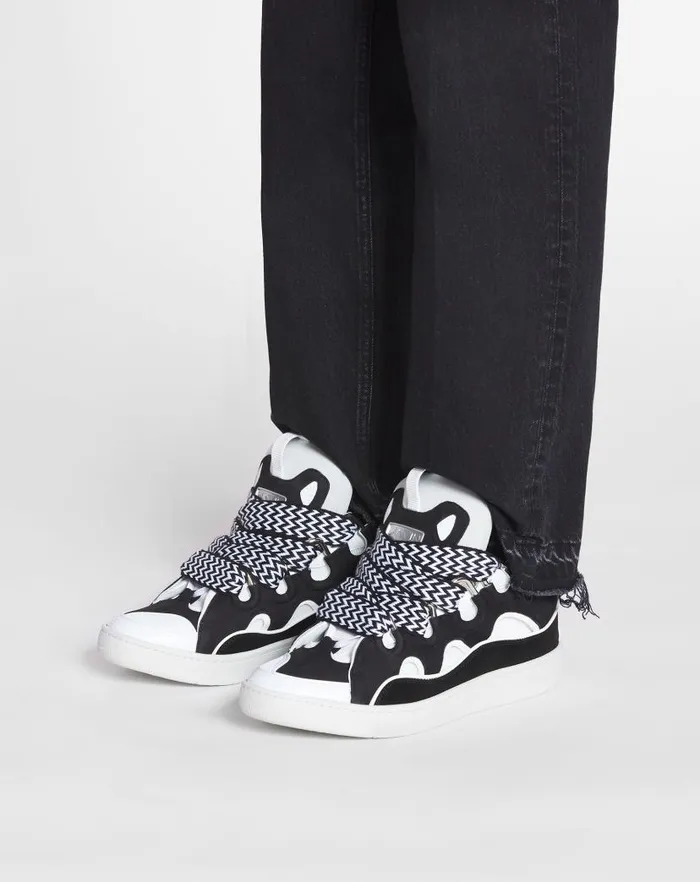 Men Lanvin Curb Leather Curb Sneakers Blackwhite