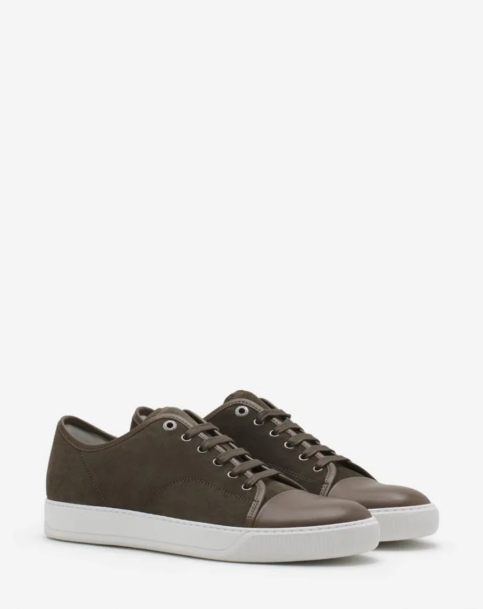 Men Lanvin DBB1 Dbb1 Leather And Suede Sneakers Khakiwhite Men Lanvin DBB1 Dbb1 Leather And Suede Sneakers Khakiwhite