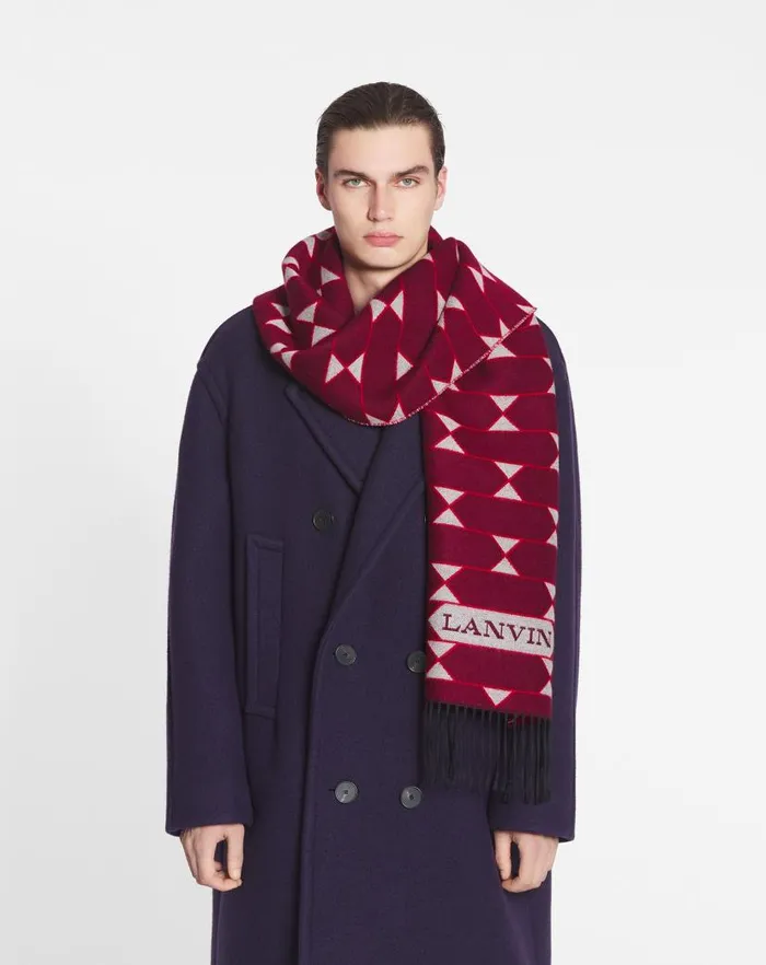 Men Lanvin Scarves Twotone Wool Scarf Light Beigered Men Lanvin Scarves Twotone Wool Scarf Light Beigered