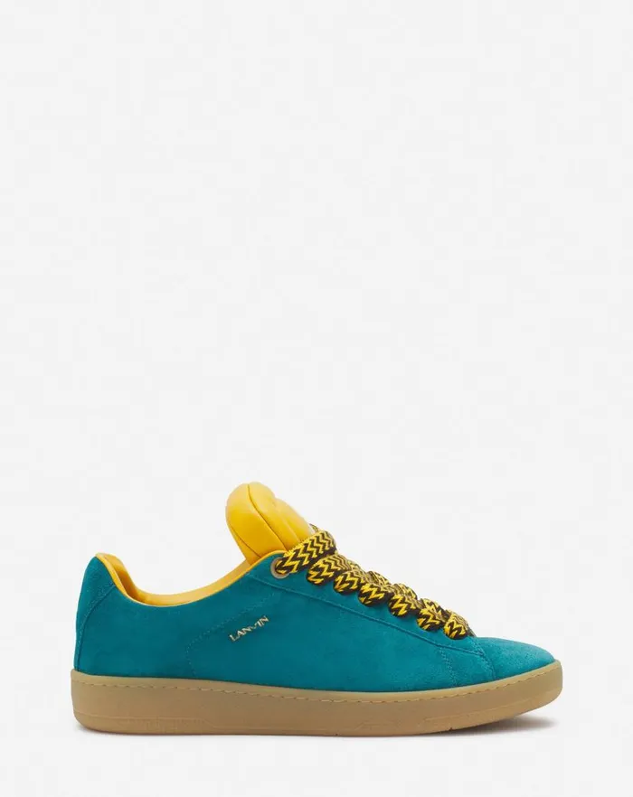 Men Lanvin Sneakers Lanvin X Future Hyper Curb Sneakers In Leather And Suede For Men Blueyellow
