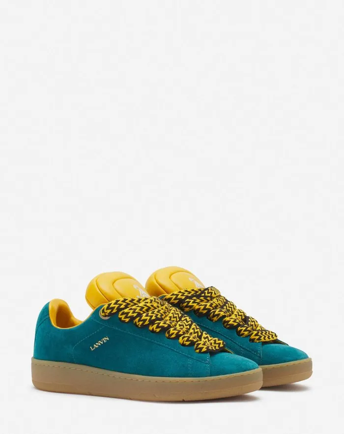 Men Lanvin Sneakers Lanvin X Future Hyper Curb Sneakers In Leather And Suede For Men Blueyellow