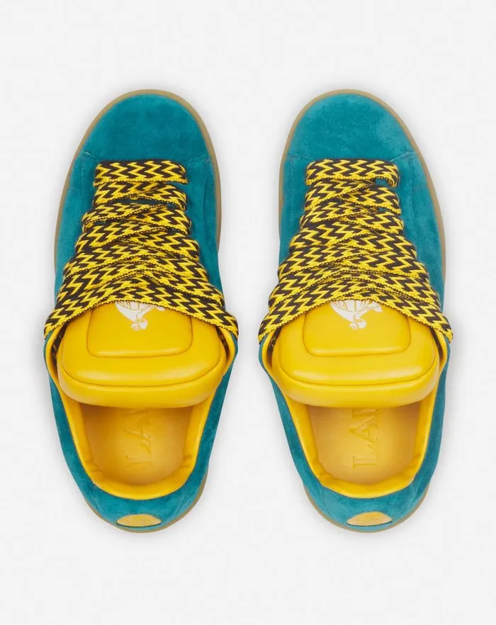 Men Lanvin Sneakers Lanvin X Future Hyper Curb Sneakers In Leather And Suede For Men Blueyellow