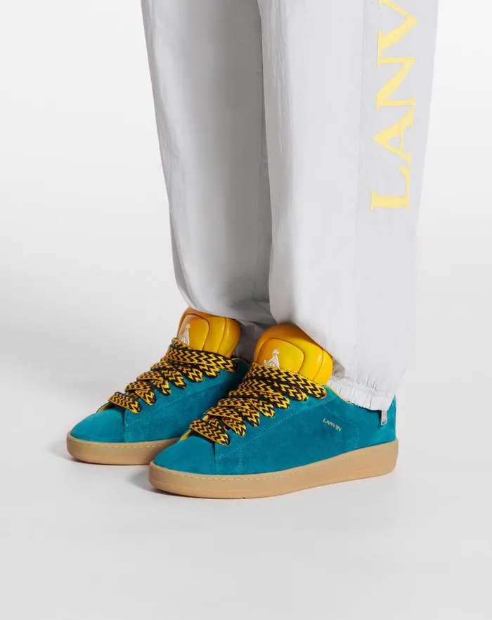 Men Lanvin Sneakers Lanvin X Future Hyper Curb Sneakers In Leather And Suede For Men Blueyellow