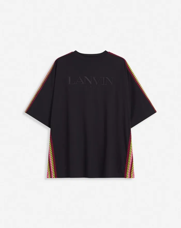 Men Lanvin Tshirts and Polos Oversized Embroidered Lanvin Side Curb Tshirt Black