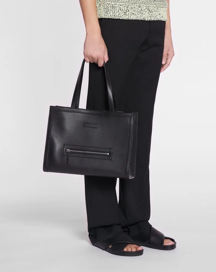 Men Lanvin Tote Bags Tenor Leather Tote Bag Black Men Lanvin Tote Bags Tenor Leather Tote Bag Black