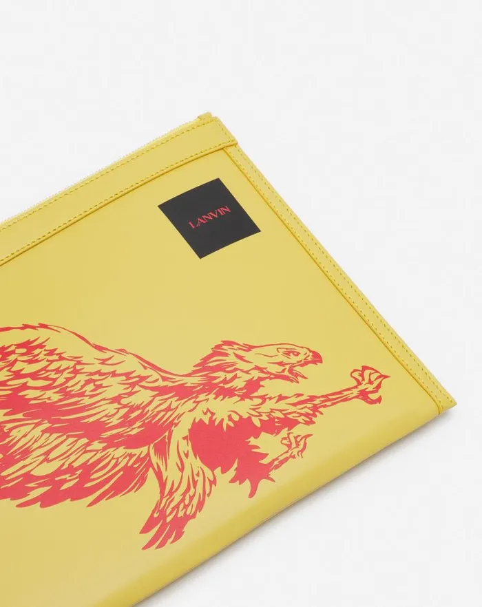 Men Lanvin Wallets and Small Leather Goods Lanvin X Future Leather Clutch With Eagle Print Cornbright Orange