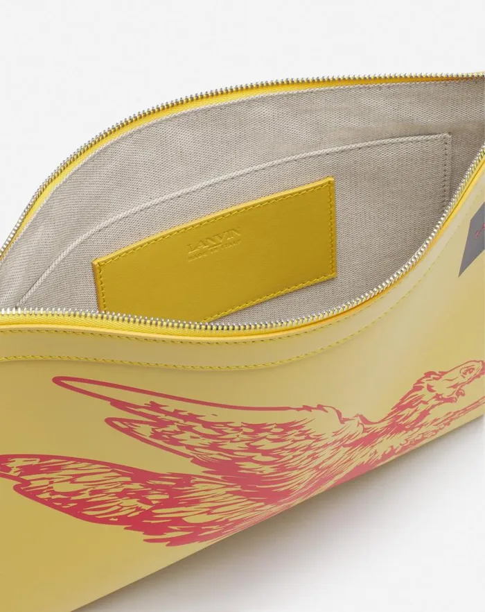 Men Lanvin Wallets and Small Leather Goods Lanvin X Future Leather Clutch With Eagle Print Cornbright Orange