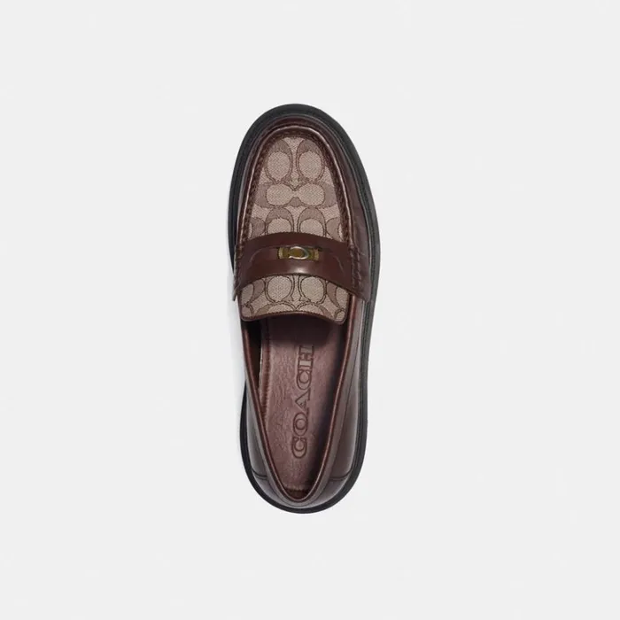 Men Loafer With Signature Jacquard And Signature Coin Maple Coach Loafers and Drivers Men Loafer With Signature Jacquard And Signature Coin Maple Coach Loafers and Drivers