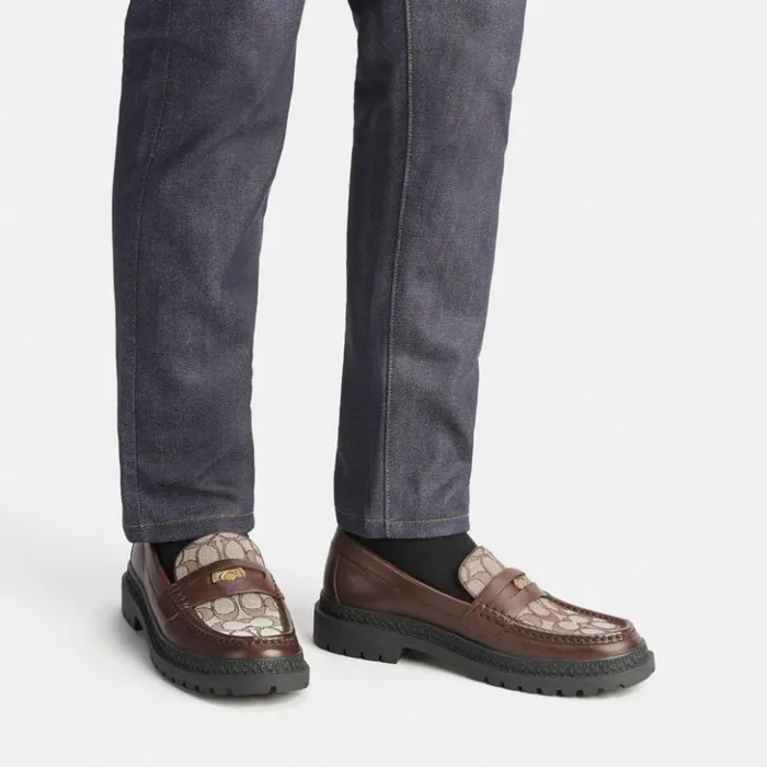 Men Loafer With Signature Jacquard And Signature Coin Maple Coach Loafers and Drivers Men Loafer With Signature Jacquard And Signature Coin Maple Coach Loafers and Drivers