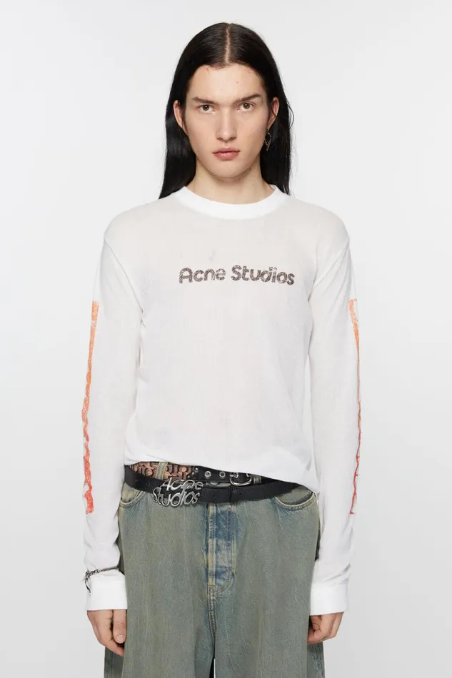 Men Logo Long Sleeve Tshirt Optic White Acne Studios Tshirts