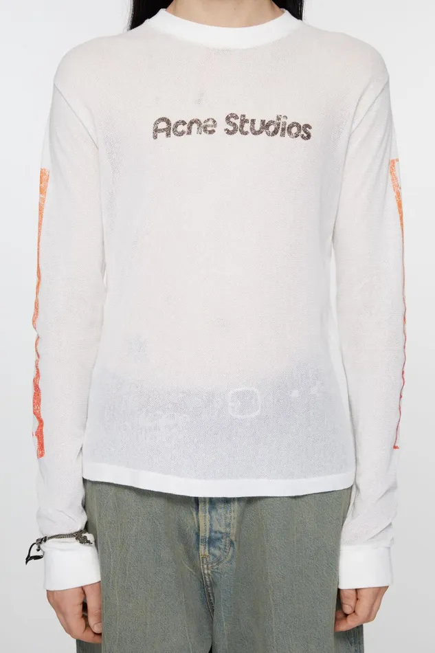 Men Logo Long Sleeve Tshirt Optic White Acne Studios Tshirts