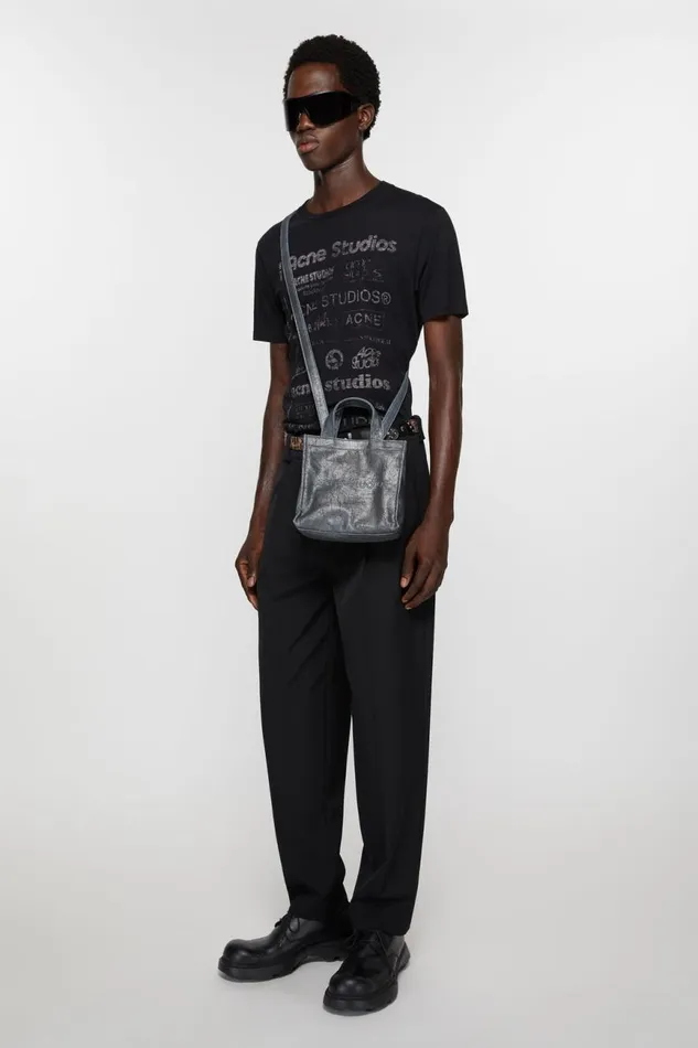 Men Logo Mini Shoulder Tote Bag Silverblue Acne Studios Bags