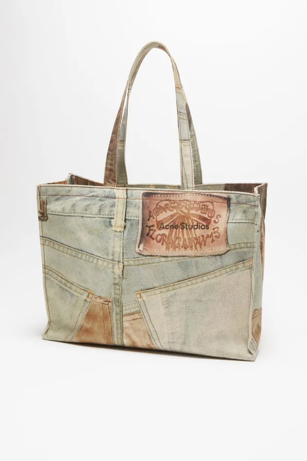 Men Logo Shoulder Tote Bag Denim Blue Acne Studios Bags