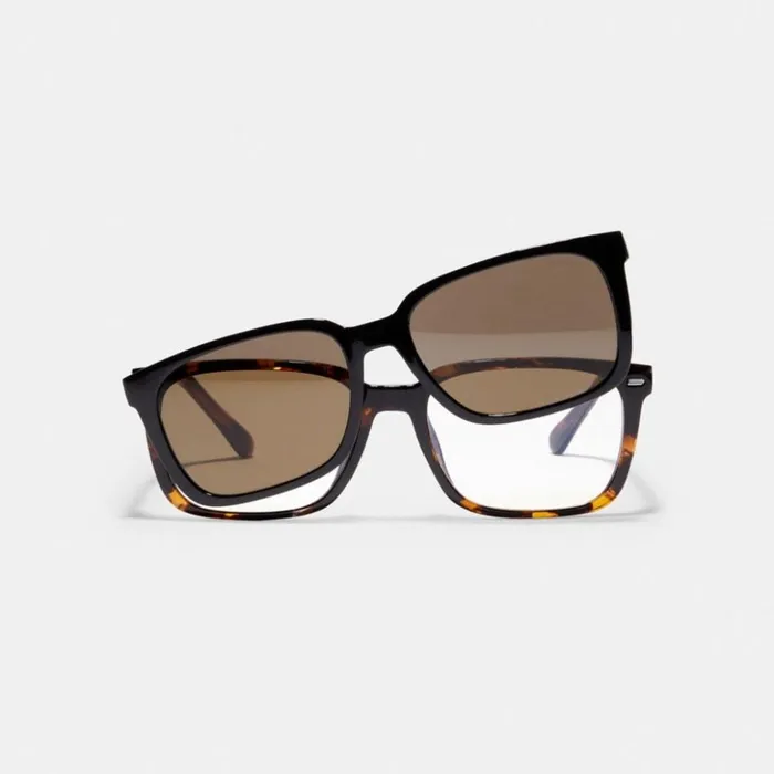 Men Magnetic Clip On Square Sunglasses Dark Tortoiseblack Coach Sunglasses