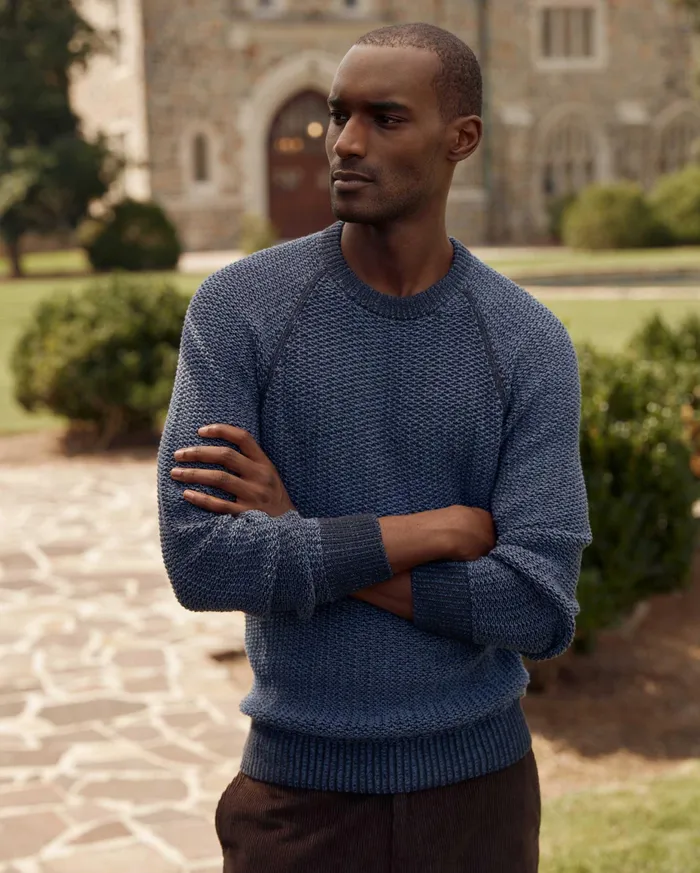 Men Marled Crewneck Sweater Carbon Blue Billy Reid Sweaters and Sweatshirts