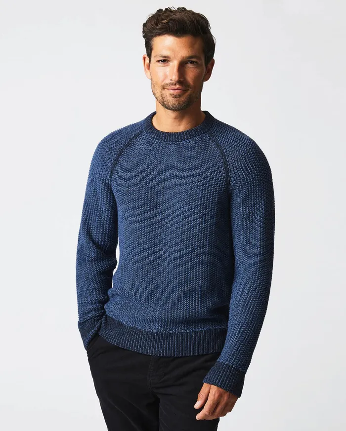 Men Marled Crewneck Sweater Carbon Blue Billy Reid Sweaters and Sweatshirts