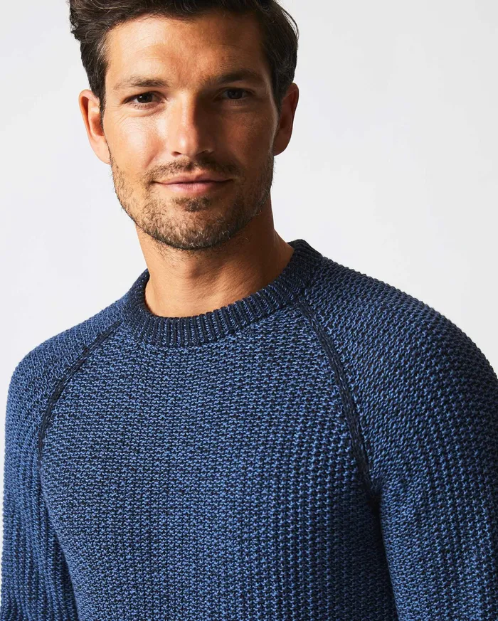 Men Marled Crewneck Sweater Carbon Blue Billy Reid Sweaters and Sweatshirts