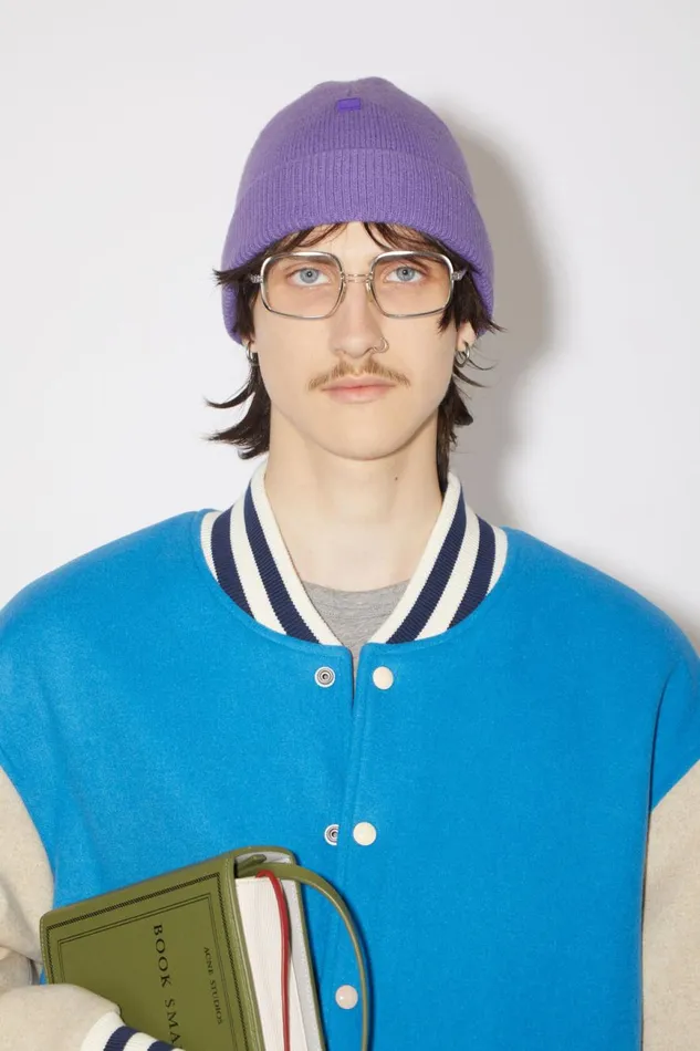 Men Micro Face Patch Beanie Iris Purple Acne Studios Hats