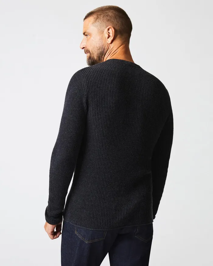 Men Mini Waffle Crew Charcoal Billy Reid Sweaters and Sweatshirts