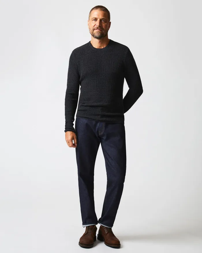 Men Mini Waffle Crew Charcoal Billy Reid Sweaters and Sweatshirts