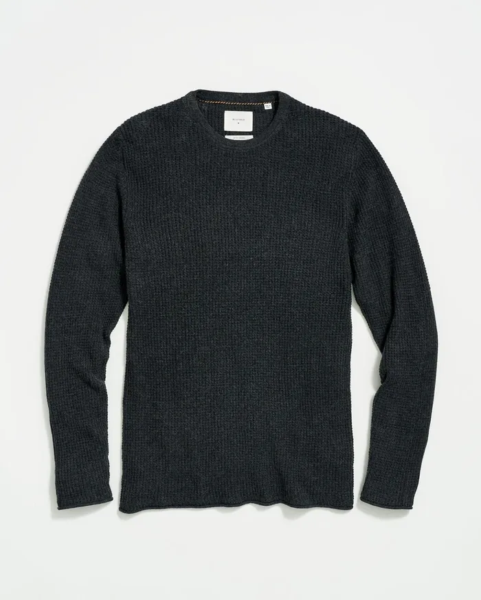 Men Mini Waffle Crew Charcoal Billy Reid Sweaters and Sweatshirts