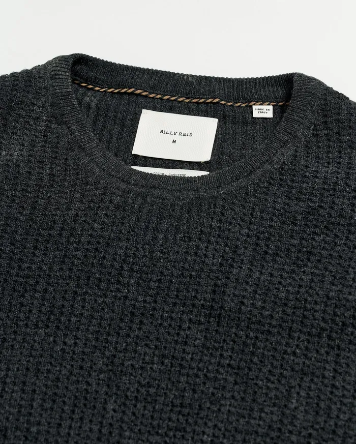 Men Mini Waffle Crew Charcoal Billy Reid Sweaters and Sweatshirts