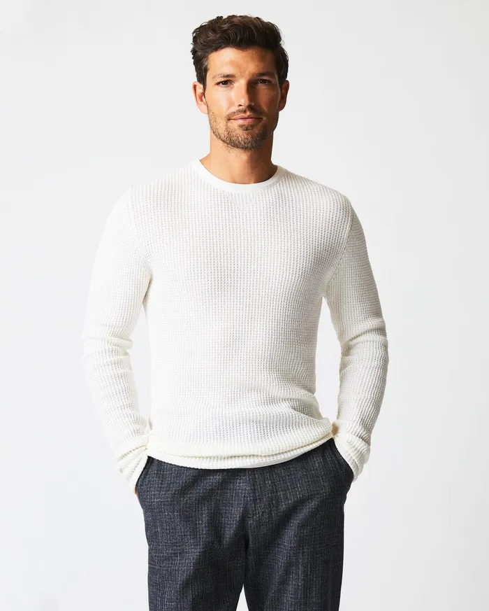 Men Mini Waffle Crew White Billy Reid Sweaters and Sweatshirts