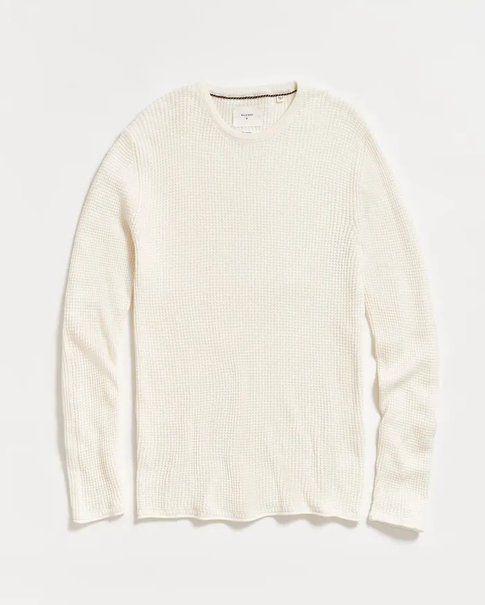 Men Mini Waffle Crew White Billy Reid Sweaters and Sweatshirts