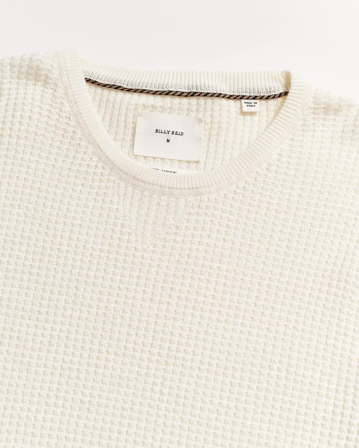 Men Mini Waffle Crew White Billy Reid Sweaters and Sweatshirts