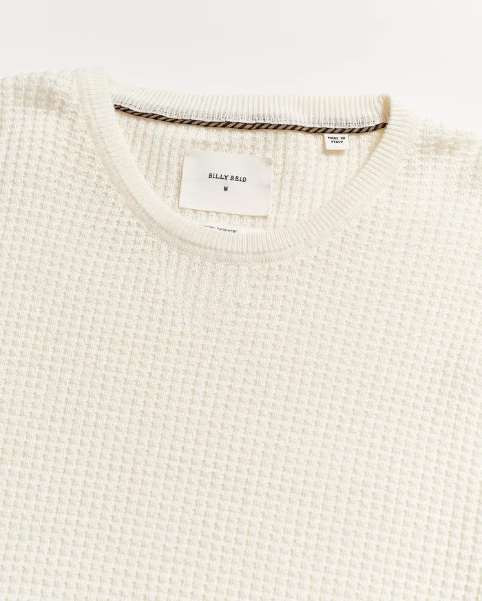 Men Mini Waffle Crew White Billy Reid Sweaters and Sweatshirts