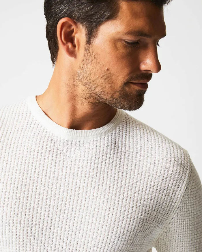 Men Mini Waffle Crew White Billy Reid Sweaters and Sweatshirts
