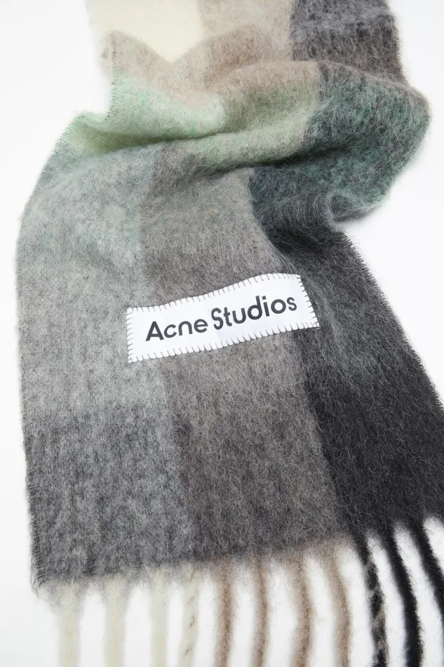 Men Mohair Checked Scarf Greengreyblack Acne Studios Scarves