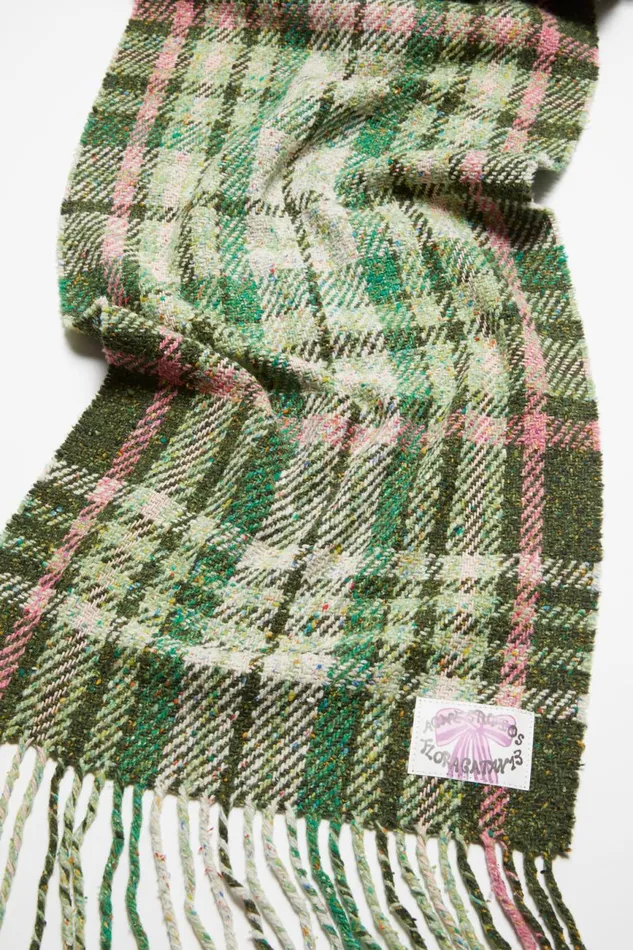 Men Plaid Fringe Scarf Green Acne Studios Scarves