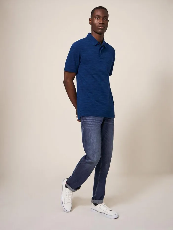 Men POLO SHIRTS White Stuff Spacedye Polo Dark Navy