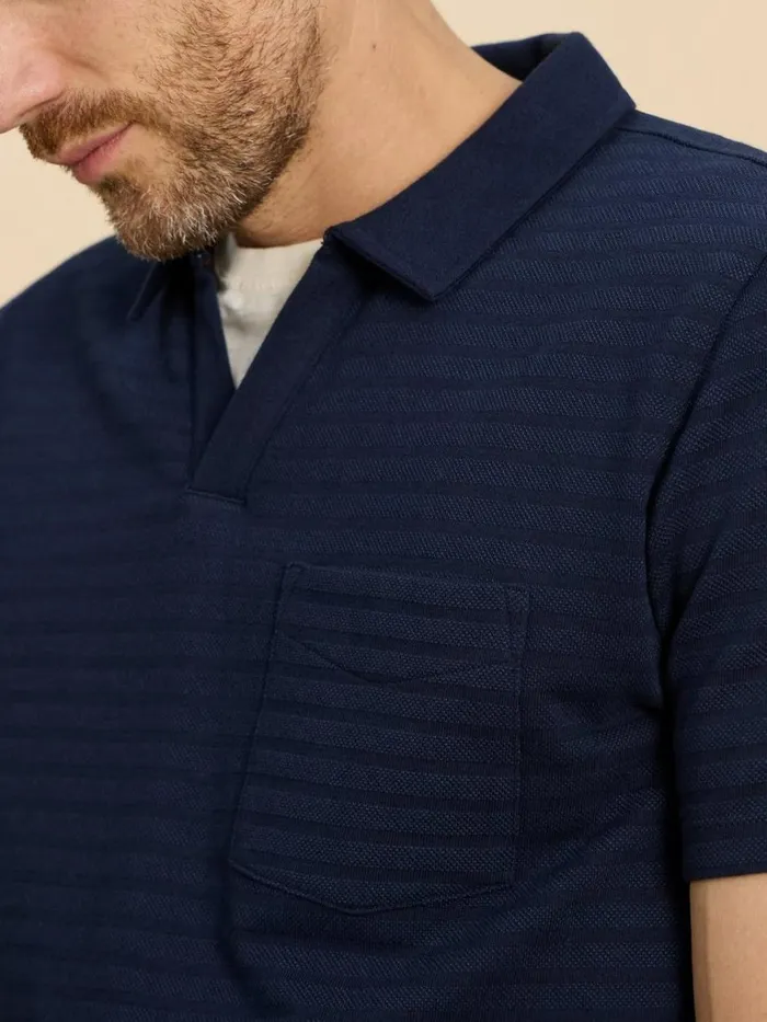 Men POLO SHIRTS White Stuff Textured Open Collar Polo Dark Navy