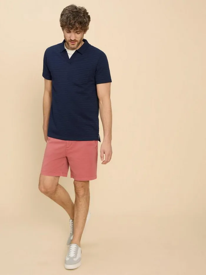 Men POLO SHIRTS White Stuff Textured Open Collar Polo Dark Navy