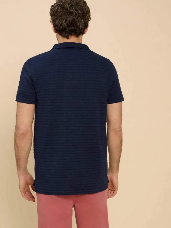 Men POLO SHIRTS White Stuff Textured Open Collar Polo Dark Navy