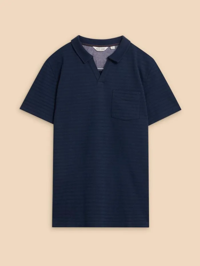Men POLO SHIRTS White Stuff Textured Open Collar Polo Dark Navy