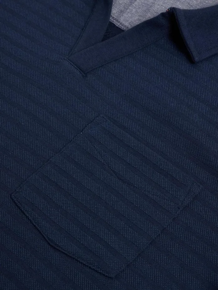 Men POLO SHIRTS White Stuff Textured Open Collar Polo Dark Navy