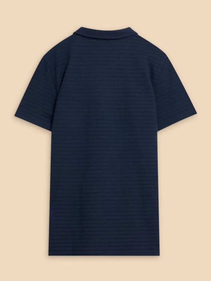 Men POLO SHIRTS White Stuff Textured Open Collar Polo Dark Navy