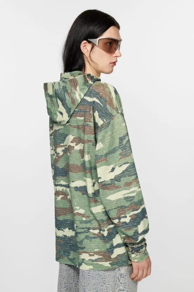 Men Print Logo Hoodie Khaki Green Acne Studios Sweatshirts
