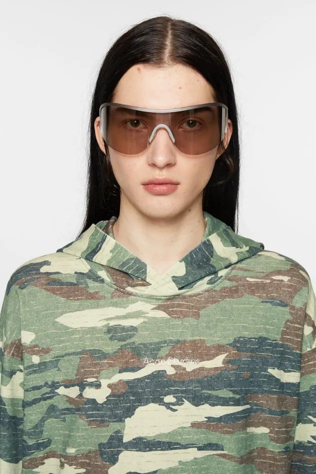 Men Print Logo Hoodie Khaki Green Acne Studios Sweatshirts