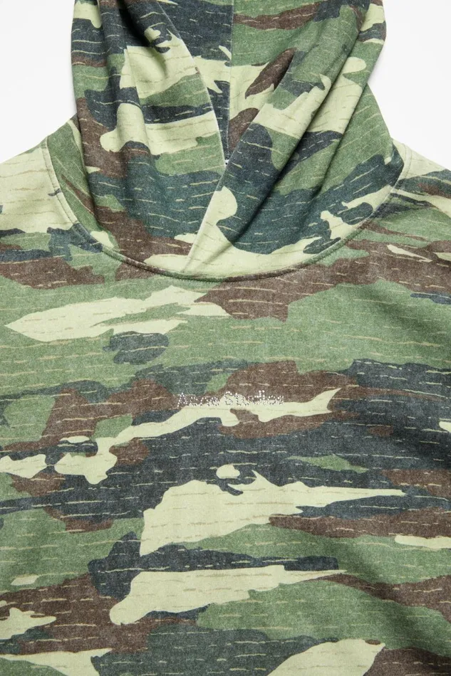 Men Print Logo Hoodie Khaki Green Acne Studios Sweatshirts