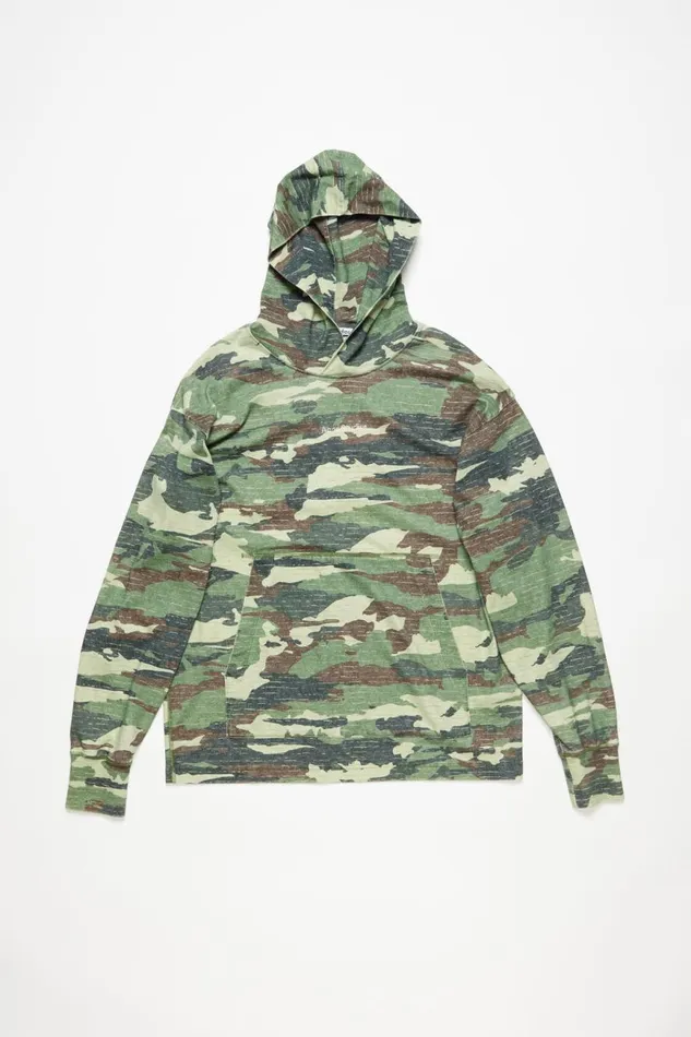 Men Print Logo Hoodie Khaki Green Acne Studios Sweatshirts