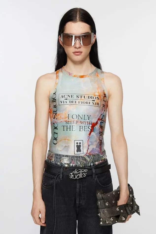 Men Print Tank Top Pastel Green Acne Studios Tshirts