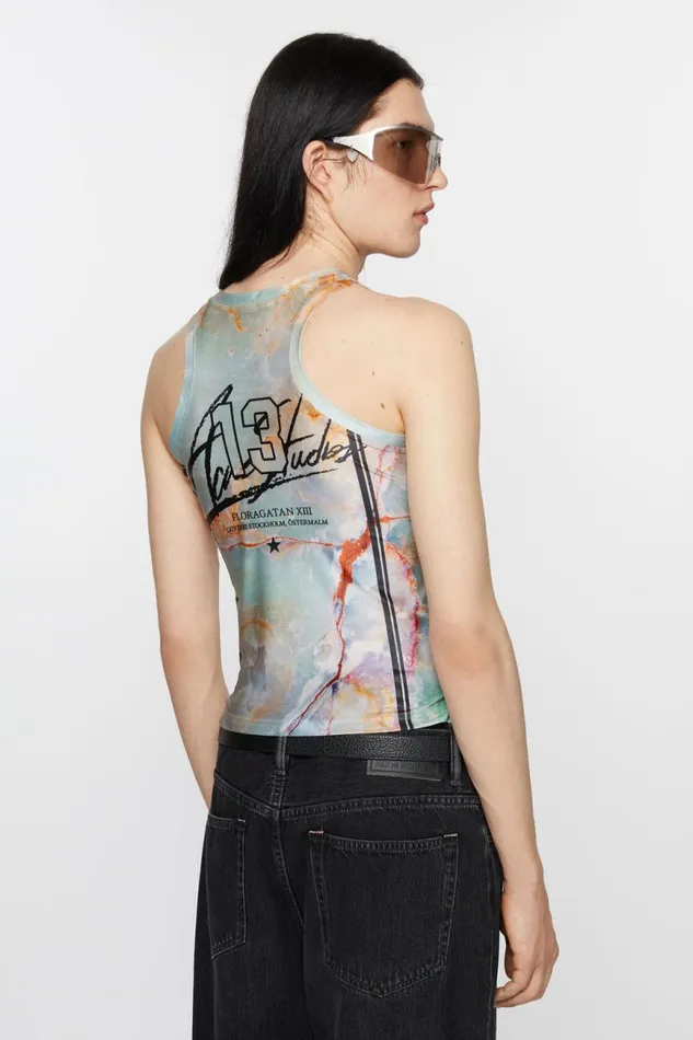Men Print Tank Top Pastel Green Acne Studios Tshirts