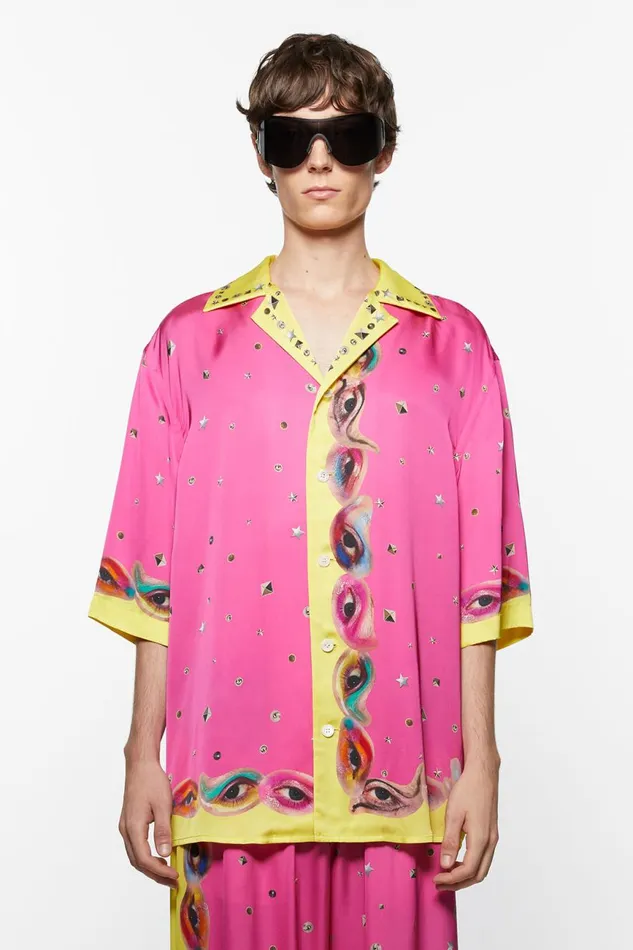 Men Printed Buttonup Shirt Fuchsia Pink Acne Studios Shirts