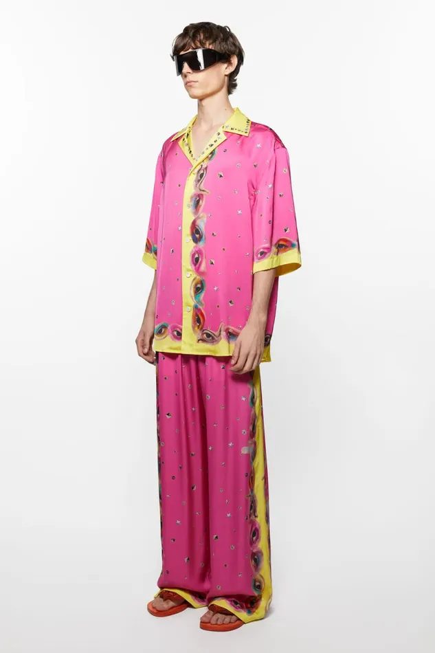 Men Printed Buttonup Shirt Fuchsia Pink Acne Studios Shirts