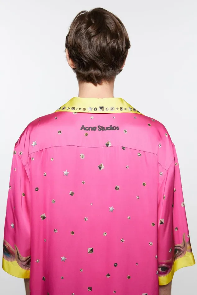 Men Printed Buttonup Shirt Fuchsia Pink Acne Studios Shirts